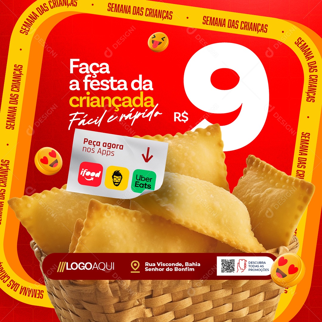 Pastelaria Semana das Crianças Faça a Festa da Criançada Social Media PSD Editável