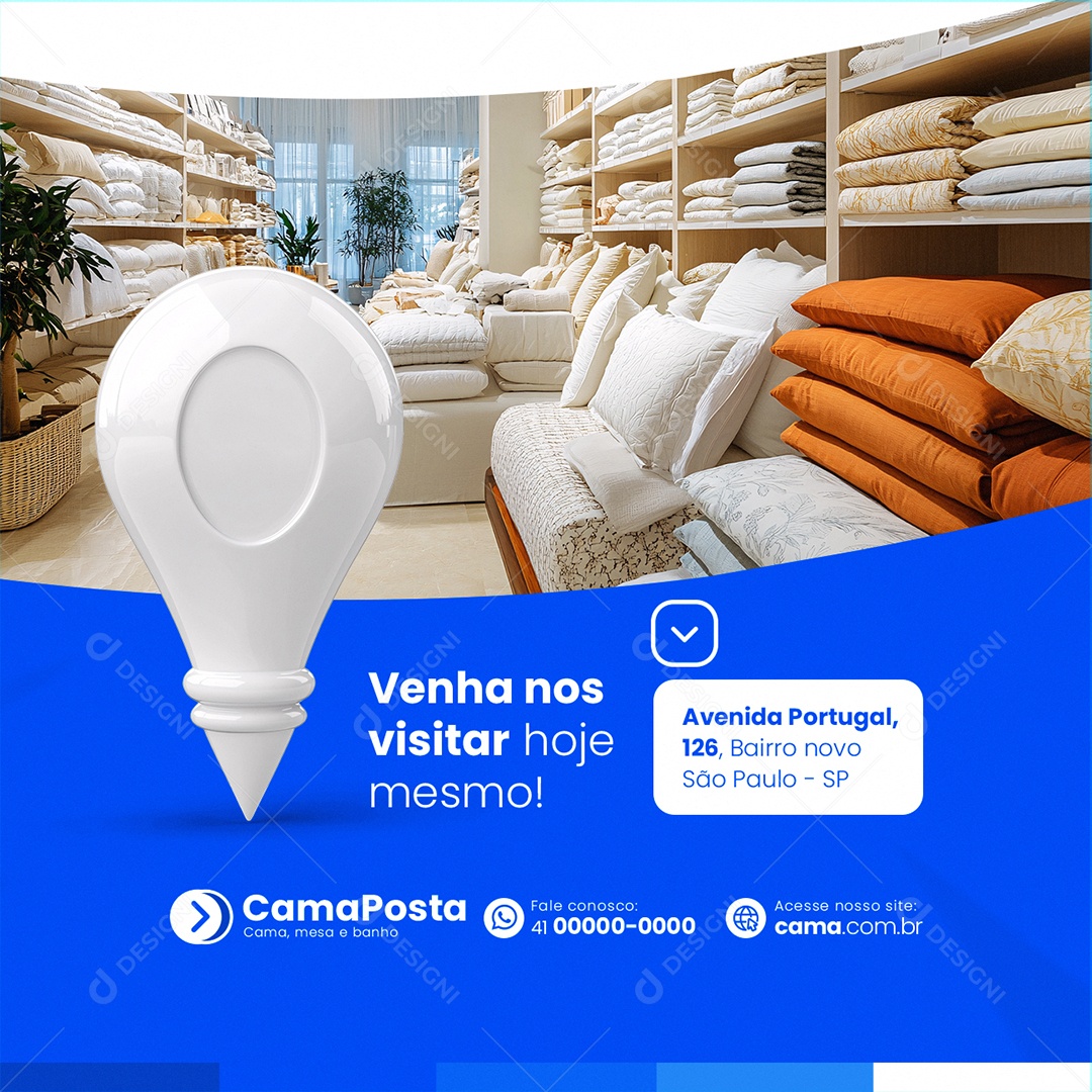 Cama Mesa e Banho Venha nos Visitar Social Media PSD Editável