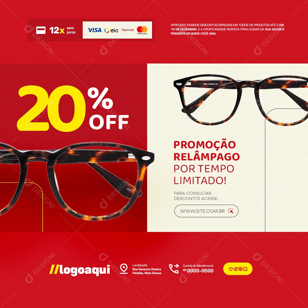 Ver Mais Ver Melhor Ótica Promoção Relâmpago Social Media PSD Editável