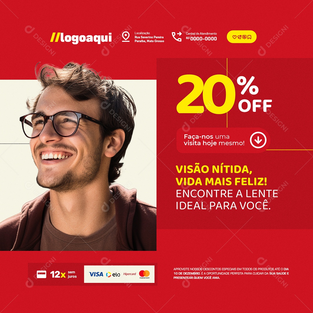 Ver Mais Ver Melhor Ótica 20% Off Social Media PSD Editável