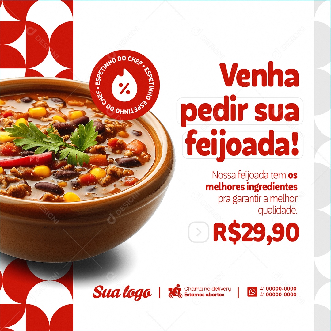 Restaurante Venha Pedir sua Feijoada Social Media PSD Editável