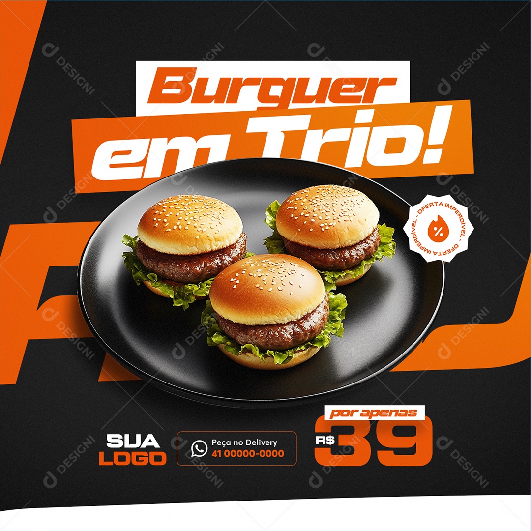 Restaurante Burguer em Trio Social Media PSD Editável