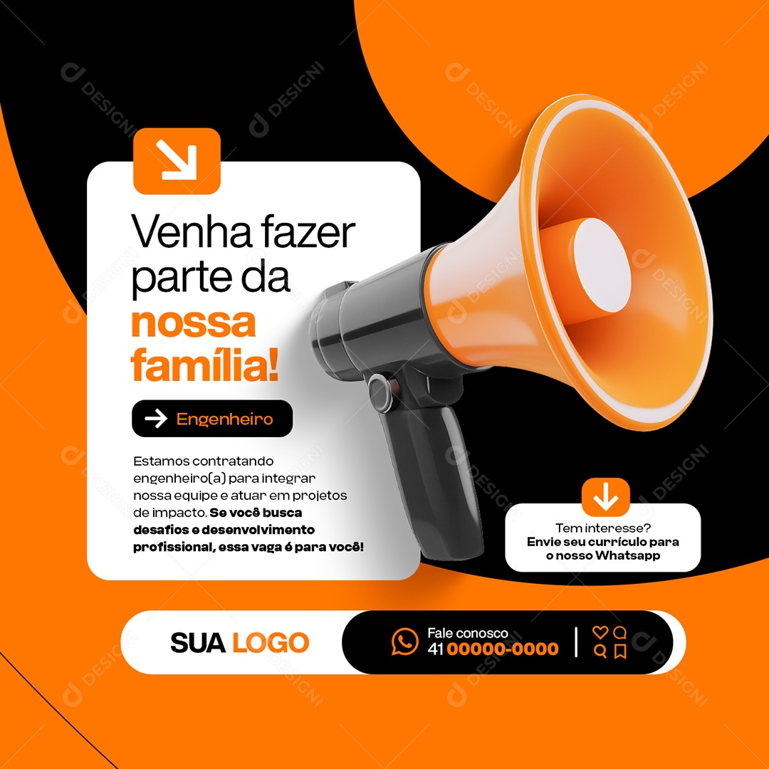 Vagas de Emprego Engenheiro Venha Fazer Parte da Nossa Família Social Media PSD Editável