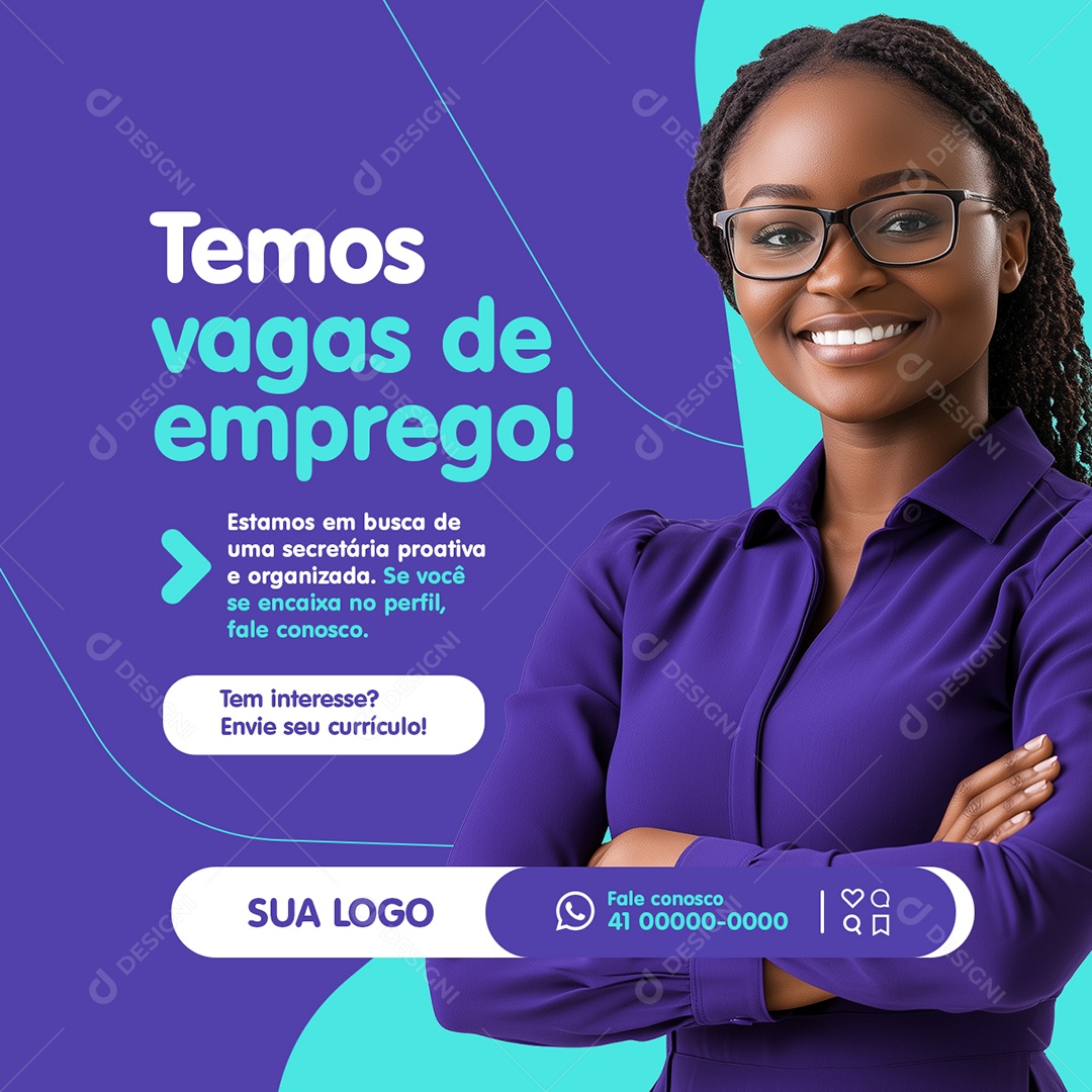 Temos Vagas de Emprego Secretária Social Media PSD Editável