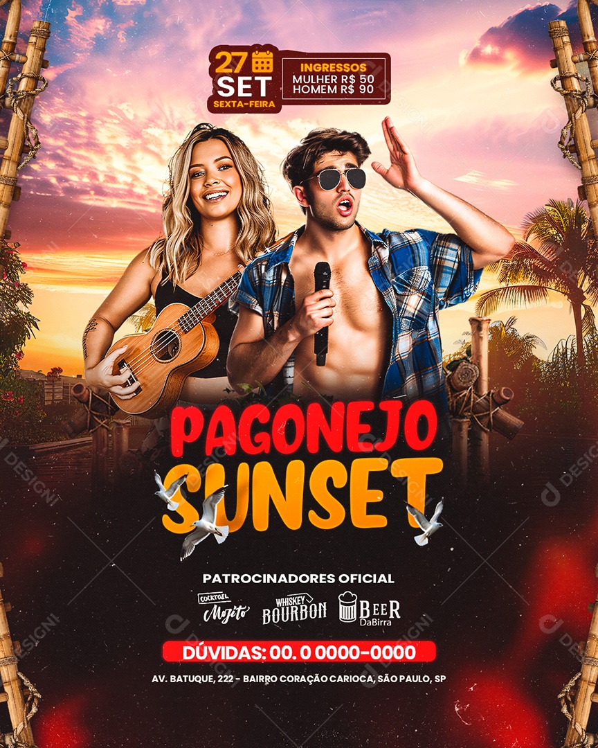 Flyer Pagonejo Sunset Social Media PSD Editável