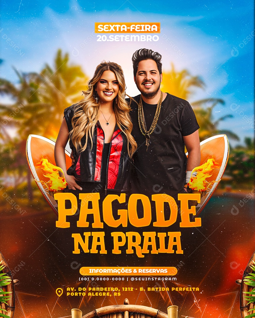 Flyer Pagode na Praia Social Media PSD Editável