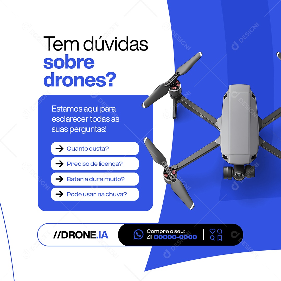 Loja de Drones Tem Dúvidas Sobre Drones Social Media PSD Editável