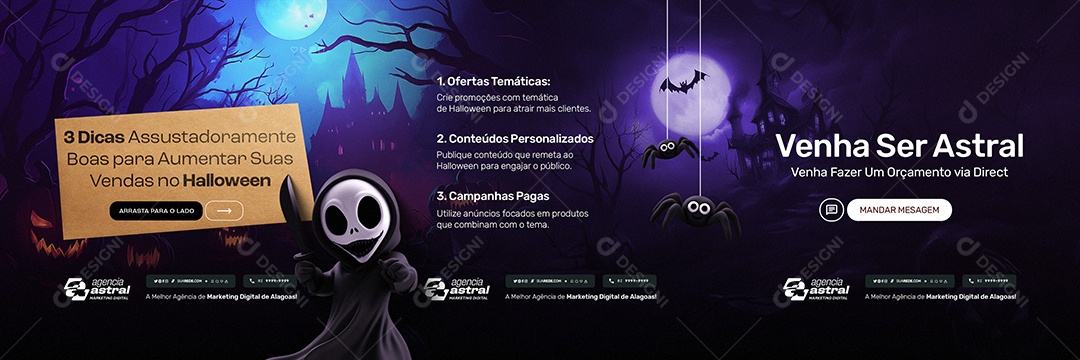 Carrossel Marketing Digital Halloween Venha Ser Astral Social Media PSD Editável