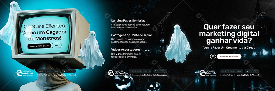 Carrossel Marketing Digital Halloween Capture Clientes Social Media PSD Editável