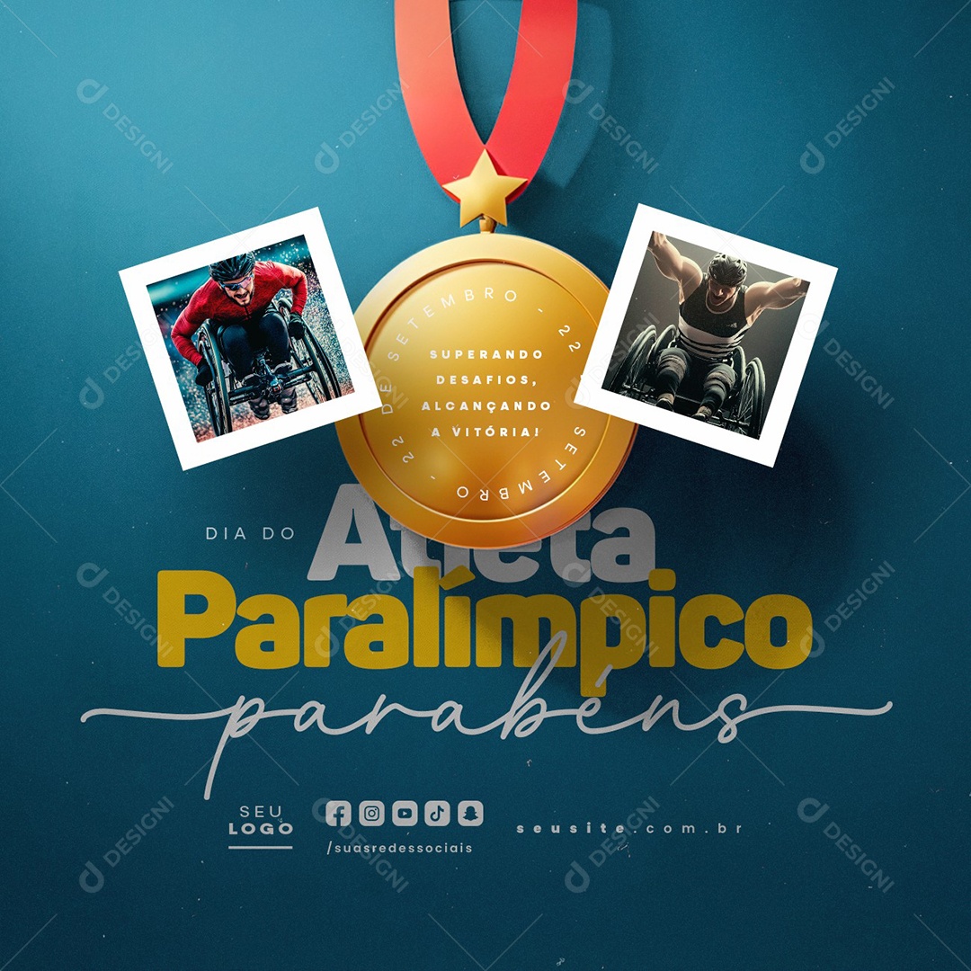 Dia do Atleta Paralímpico 22 de Setembro Parabéns Social Media PSD Editável