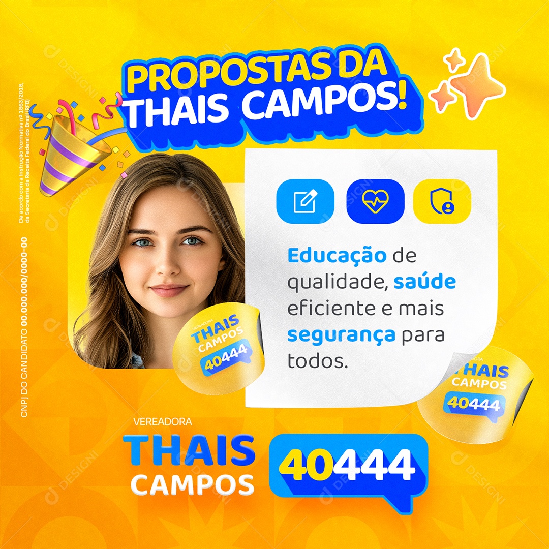 Eleição Política Vereadora Thais Campos Propostas Social Media PSD Editável