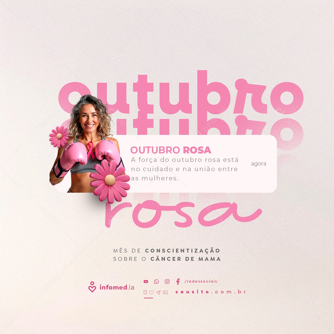 Outubro Rosa Mês de Conscientização Sobre o Câncer de Mama Social Media PSD Editável