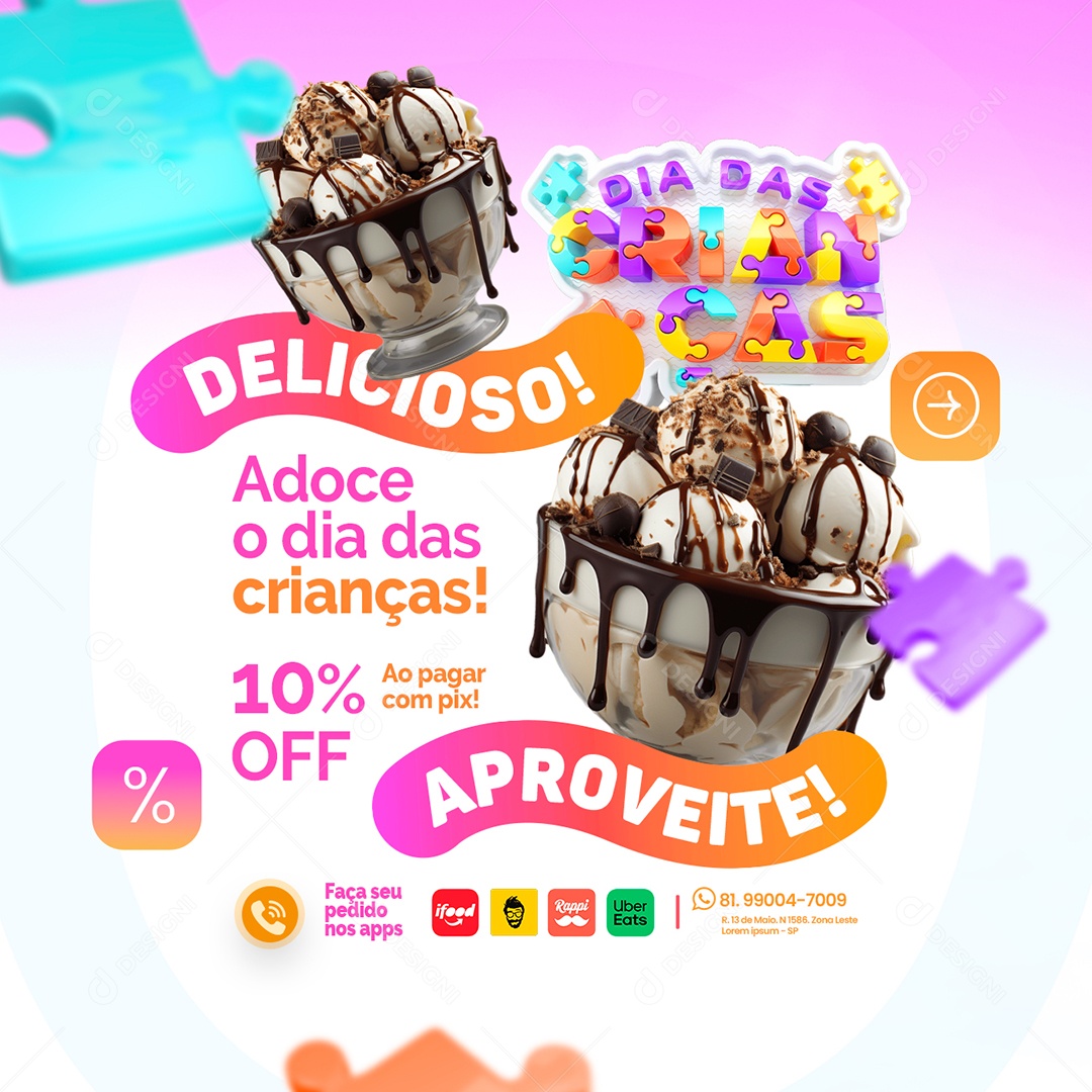 Dia das Crianças Delicioso Social Media PSD Editável