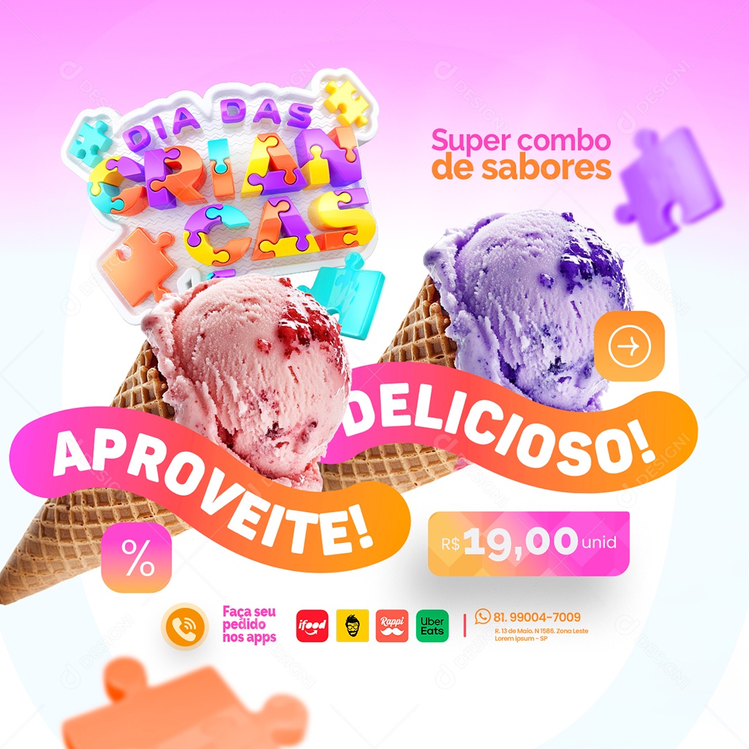 Dia das Crianças Super Combo de Sabores Social Media PSD Editável