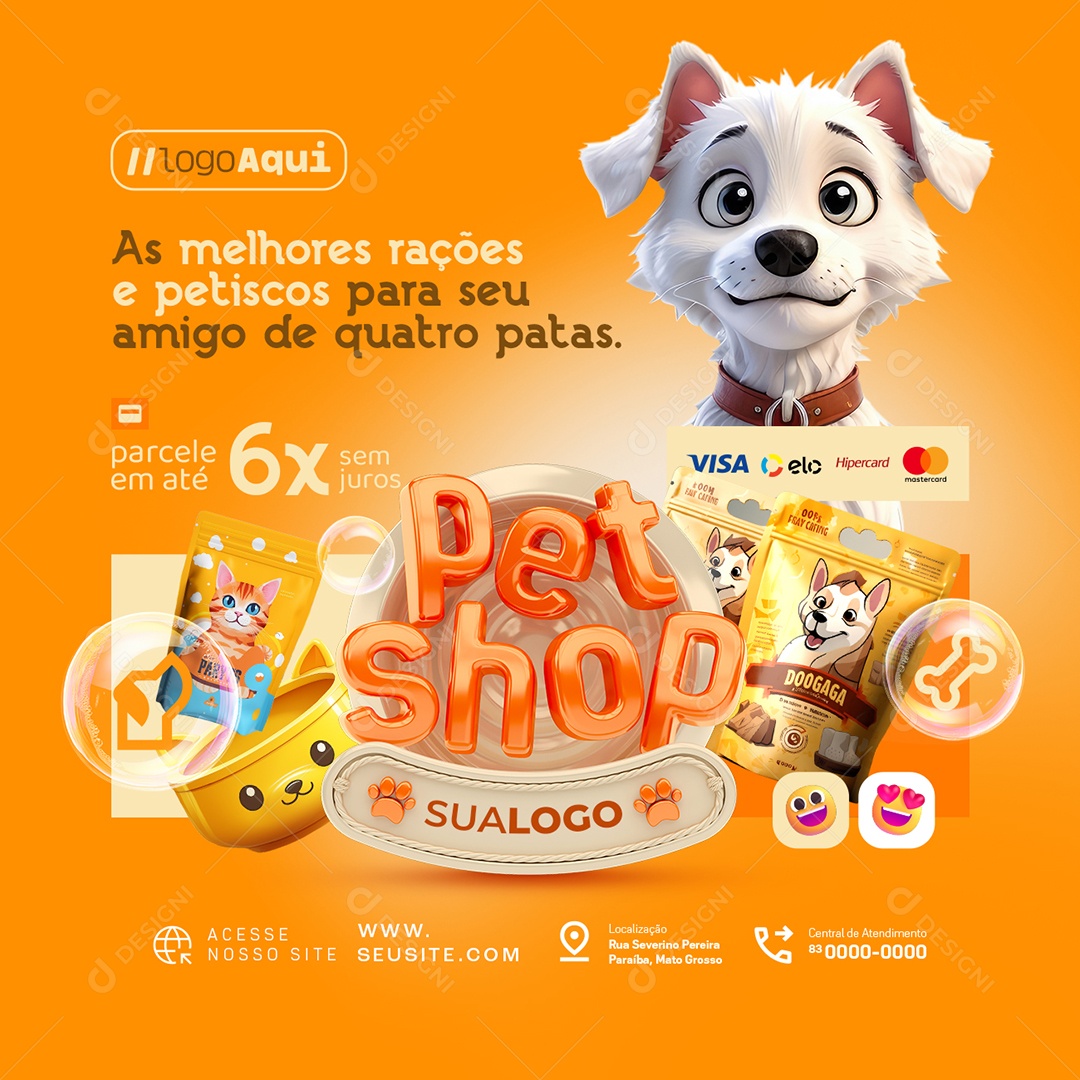 Pet Shop as Melhores Rações e Petiscos para seu Amigo de Quatro Patas Social Media PSD Editável