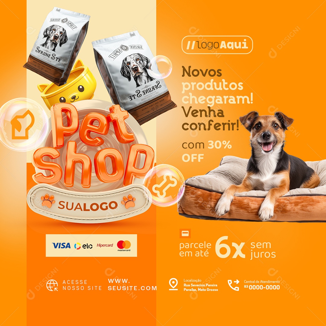 Pet Shop novos Produtos Chegaram Venha Conferir Social Media PSD Editável