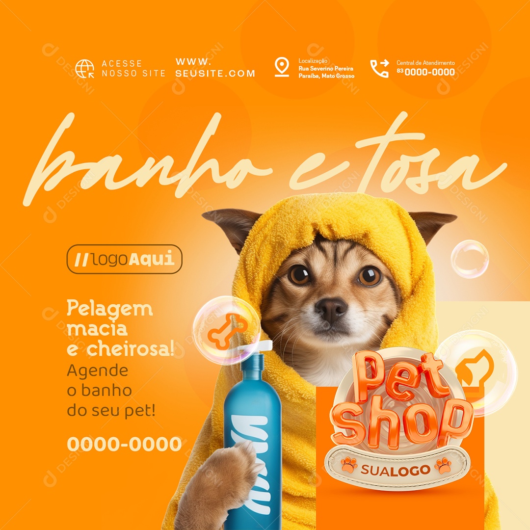 Pet Shop Banho e Tosa Social Media PSD Editável