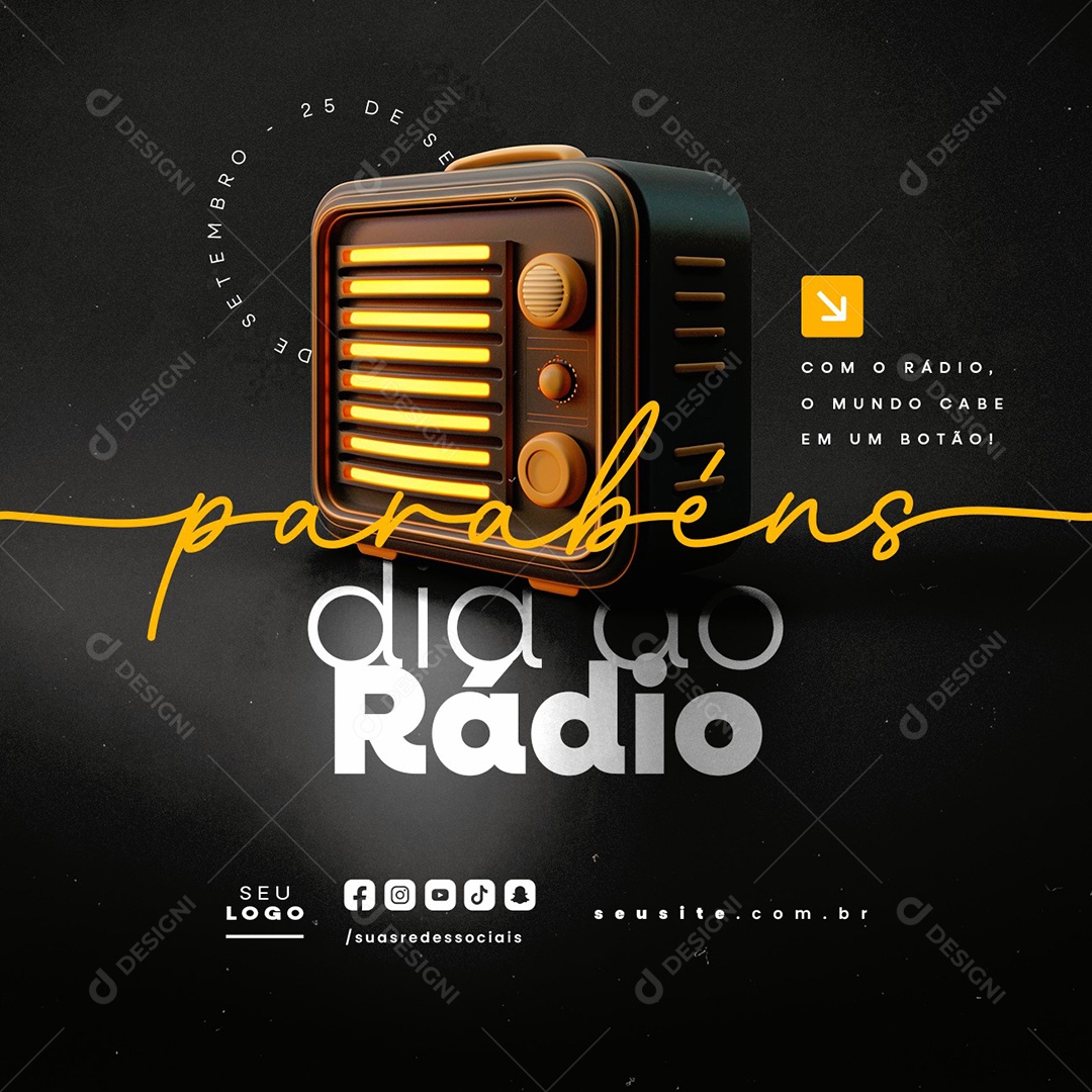 Dia Nacional do Rádio 25 de Setembro Parabéns Social Media PSD Editável