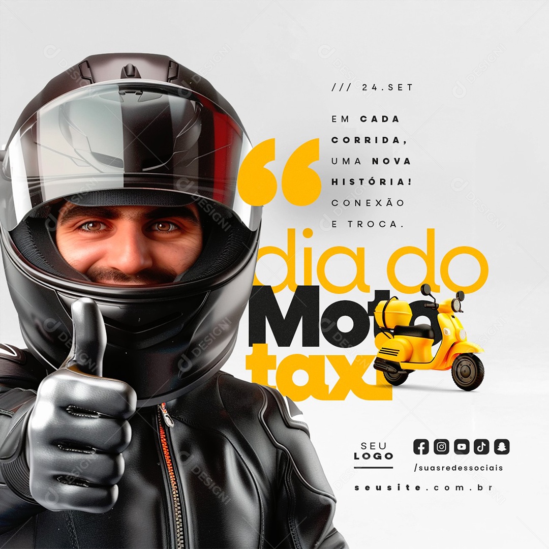 Dia do Mototaxista 24 de Setembro em Cada Corrida uma Nova História Social Media PSD Edtável