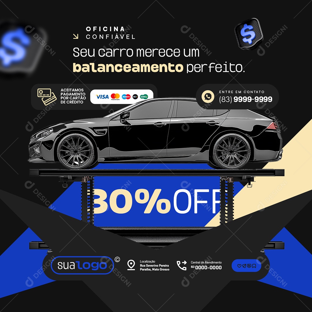 Oficina seu Carro Merece um Balanceamento Perfeito Social Media PSD Editável