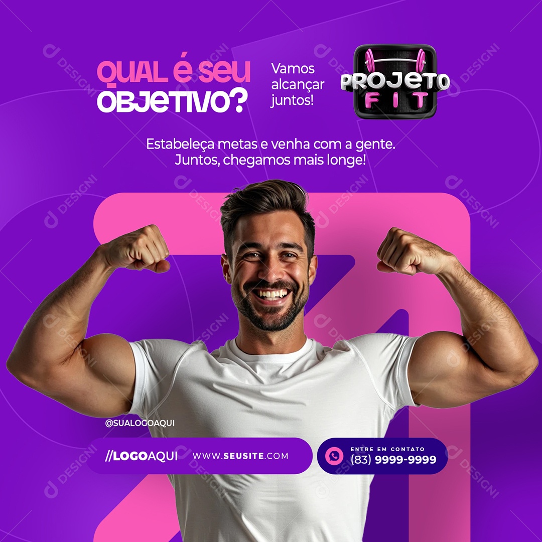 Projeto Fit Academia Qual é Seu Objetivo Social Media PSD Editável