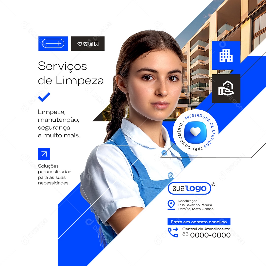 Prestador de Serviços Soluções Serviços de Limpeza Social Media PSD Editável
