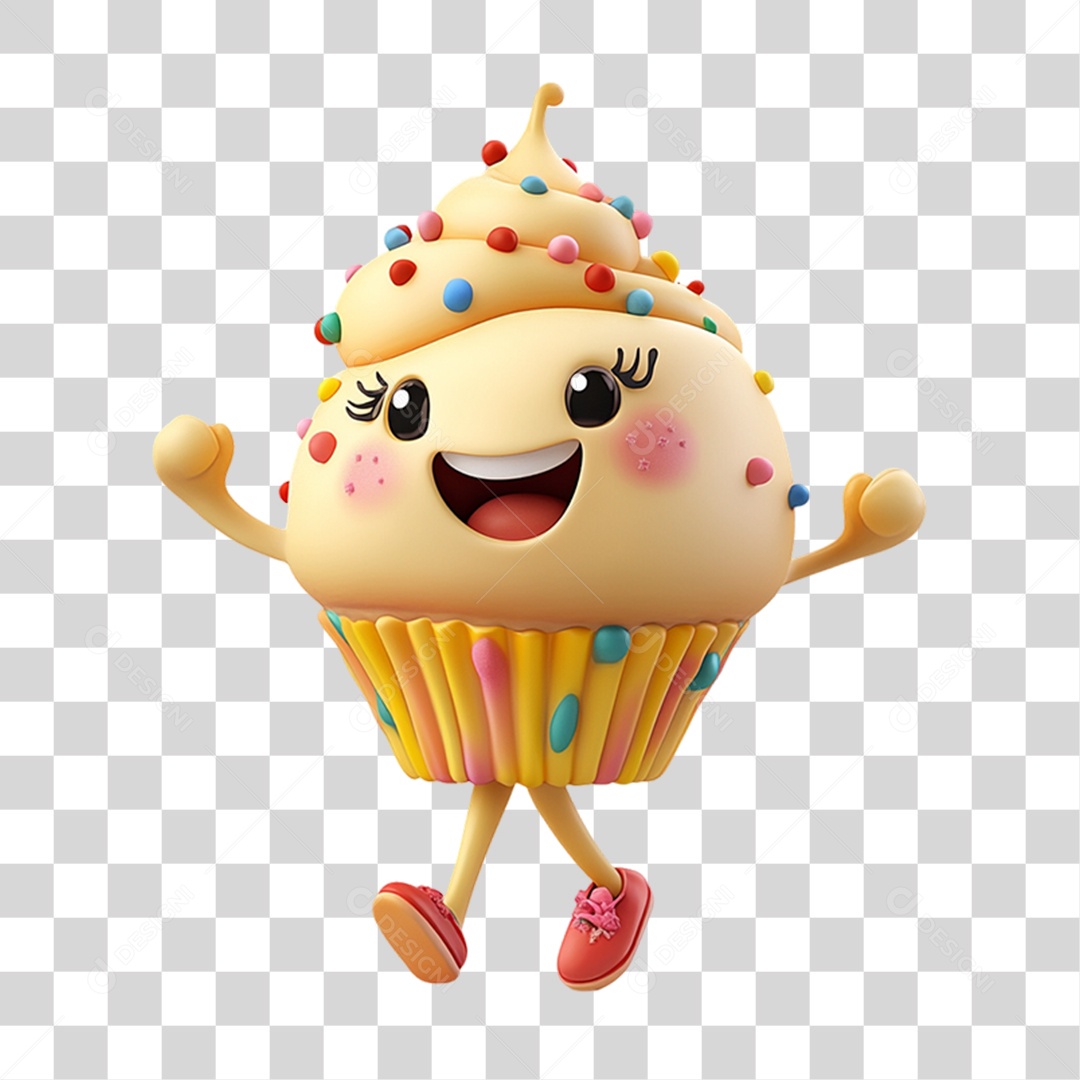 Personagem Alimento Cupcake com Carinha PNG Transparente