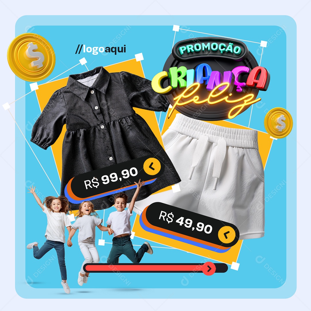 Promoção Criança Feliz Loja de Roupas Infantil Social Media PSD Editável