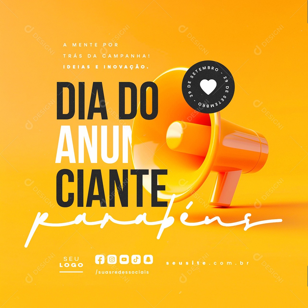 Dia do Anunciante 29 de Setembro Parabéns Social Media PSD Editável