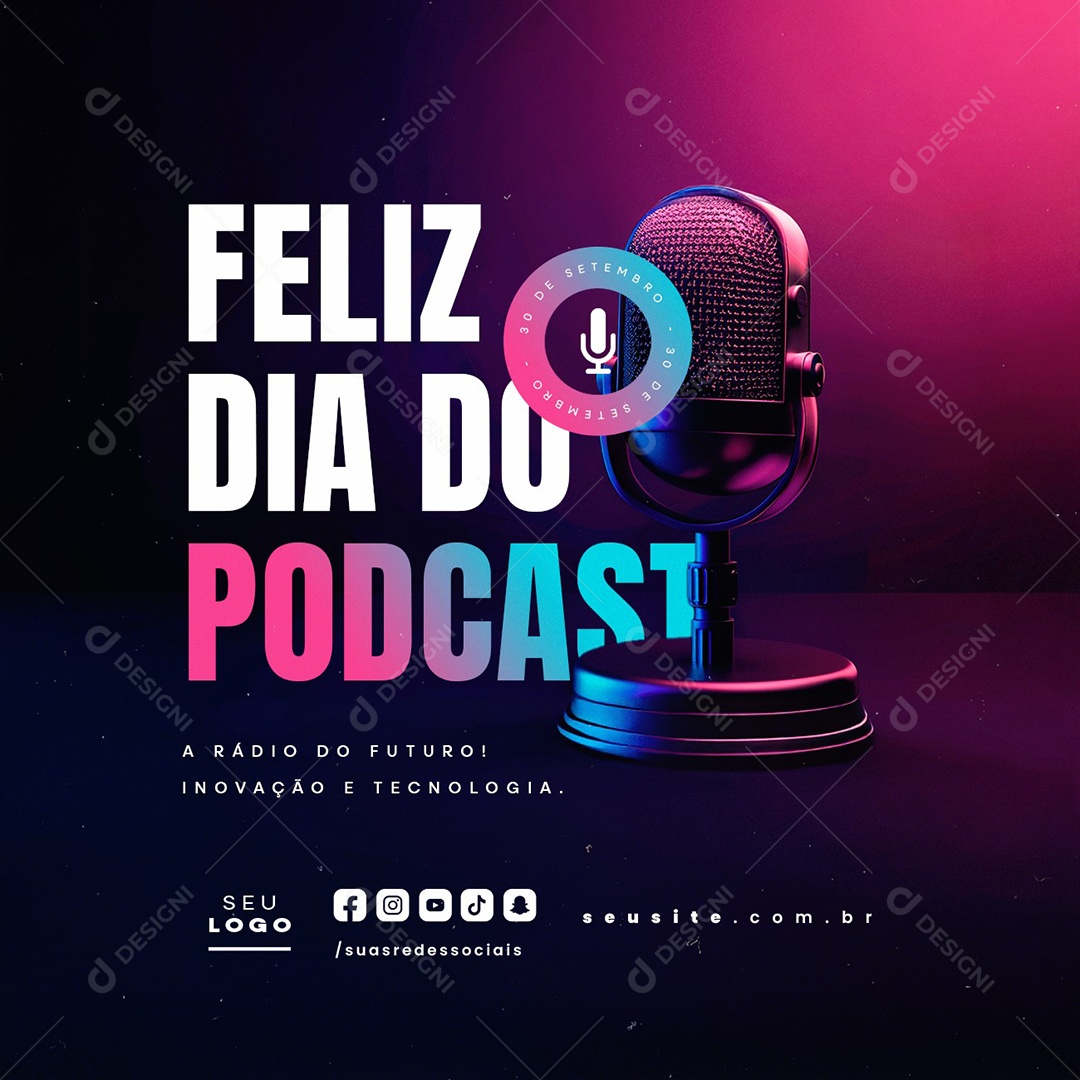 Feliz Dia do Podcast 30 de Setembro Social Media PSD Editável