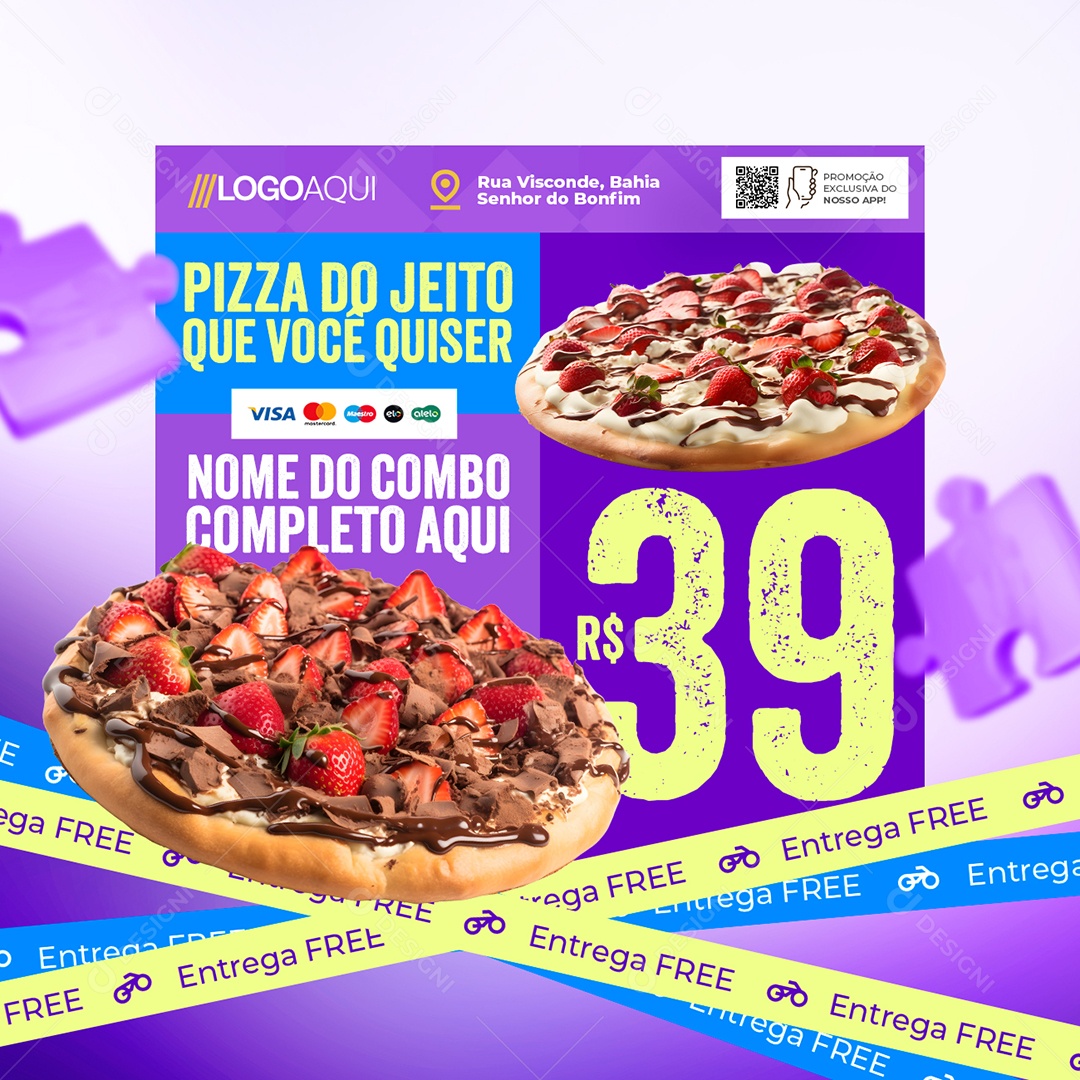 Pizzaria Ofertas Dia das Crianças Pizza do Jeito Que Você Quiser Social Media PSD Editável