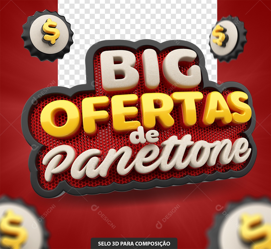 Selo 3D Big Ofertas de Panettone Vermelho para Composição PSD