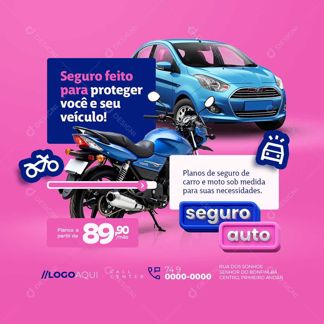 Seguro Auto Seguradora Planos de Seguro Social Media PSD Editável