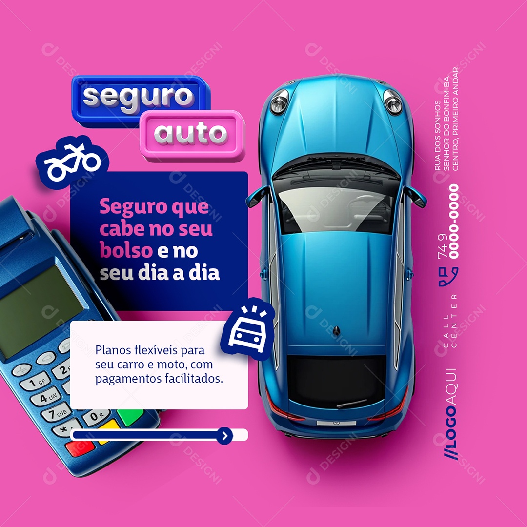 Seguro Auto Seguradora Planos Flexíveis Social Media PSD Editável