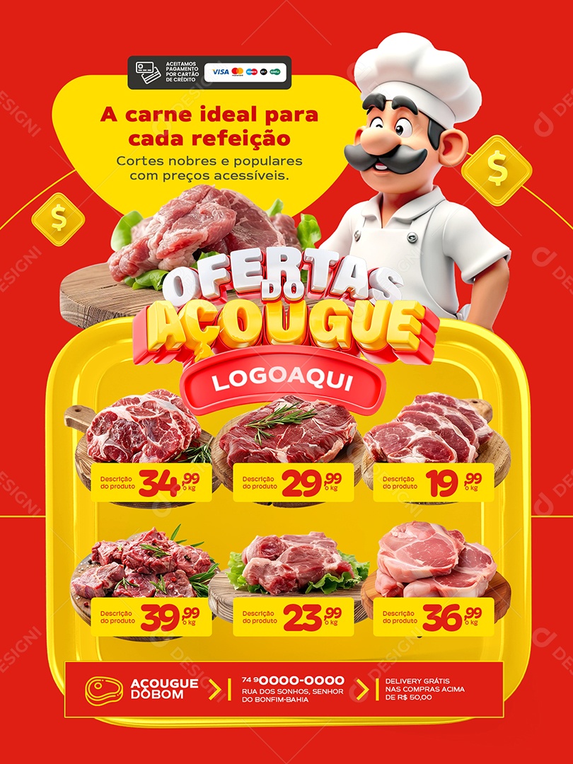 Ofertas do Açougue Encarte A Carne Ideal Social Media PSD Editável