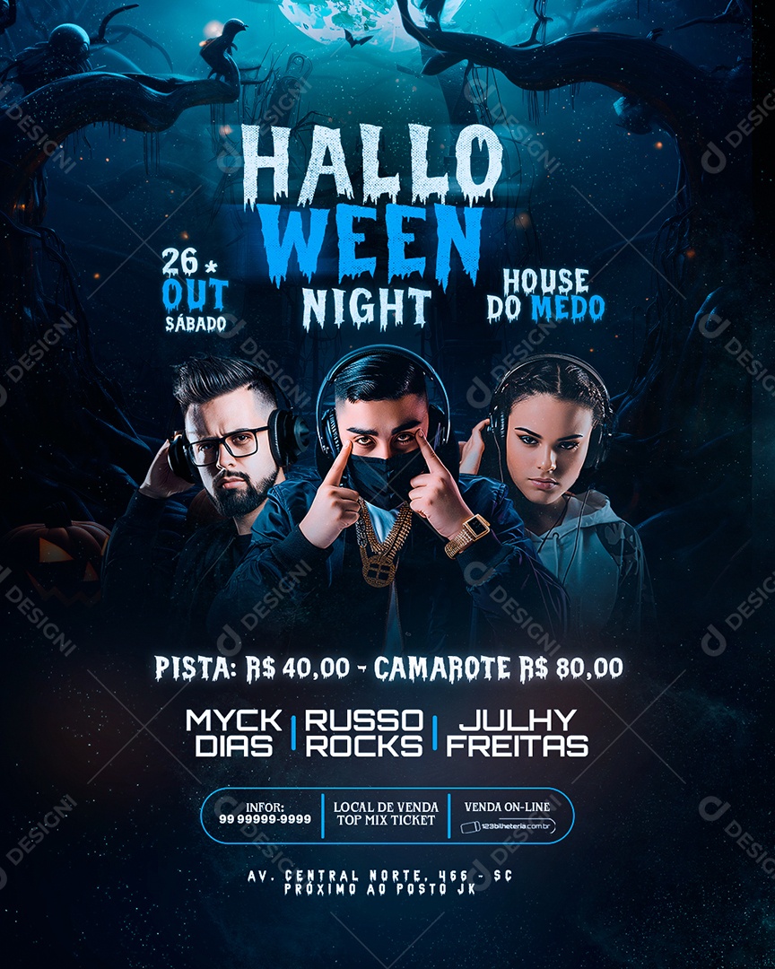 Flyer Halloween Night house do Medo Social Media PSD Editável