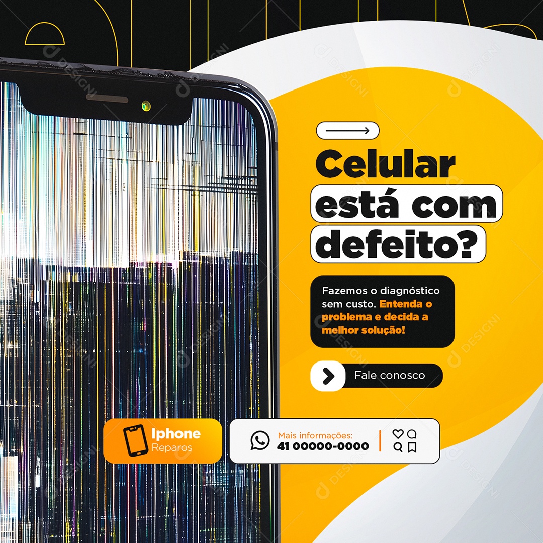 Assistência Celular Está com Defeito Social Media PSD Editável