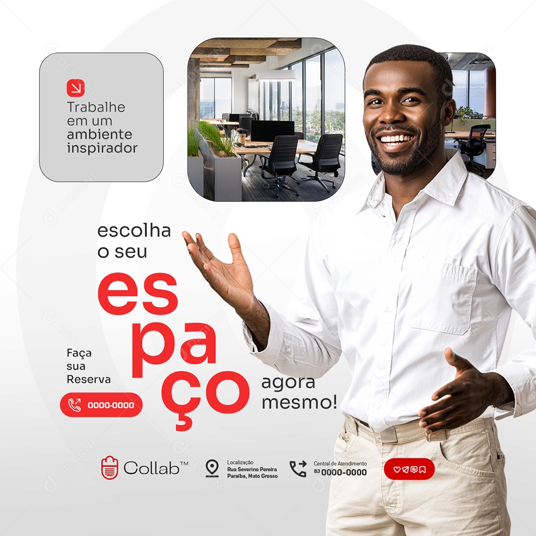 Coworking Escolha o Seu Espaço Social Media PSD Editável