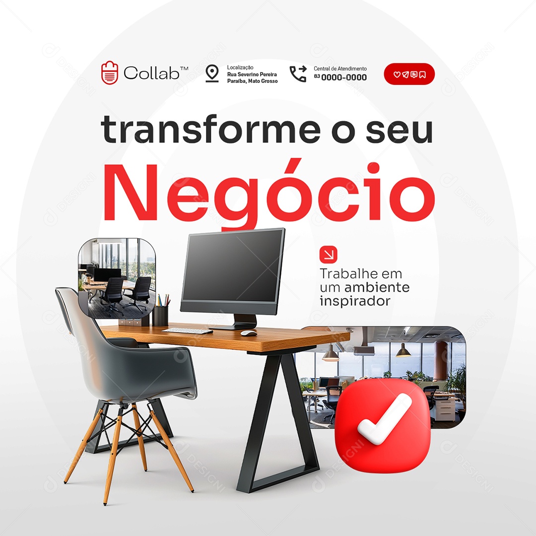 Coworking Transforme o Seu Negócio Social Media PSD Editável