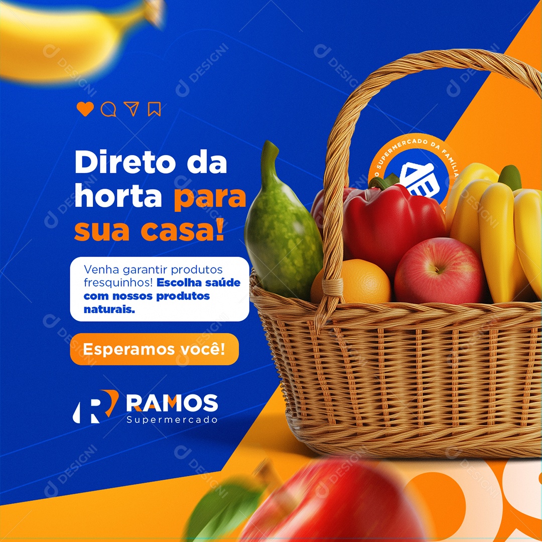 Supermercado Direto da Horta para Sua Casa Social Media PSD Editável