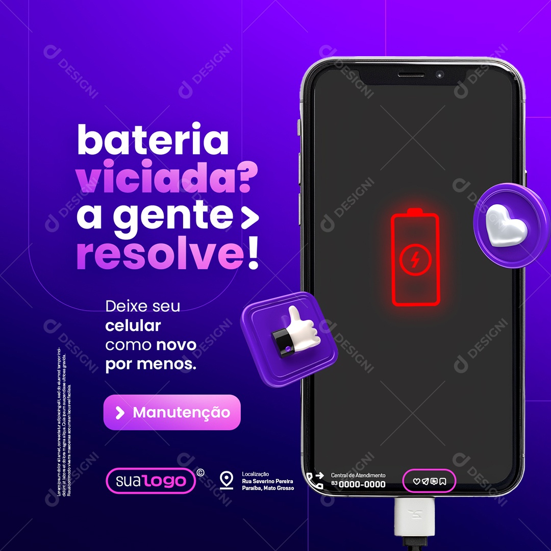 Manutenção de Celulares Bateria Viciada Social Media PSD Editável