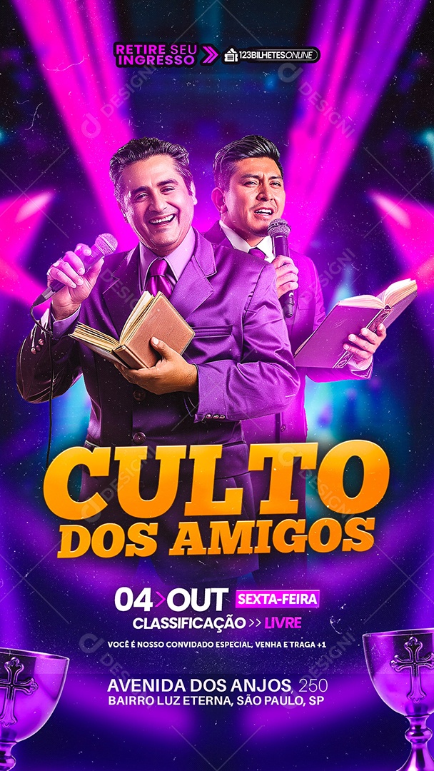 Gospel Flyer Gospel Culto Dos Amigos Social Media PSD Editável