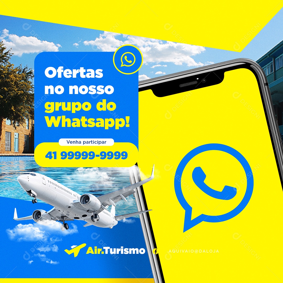 Turismo Ofertas no Nosso Grupo do Whatsapp Social Media PSD Editável