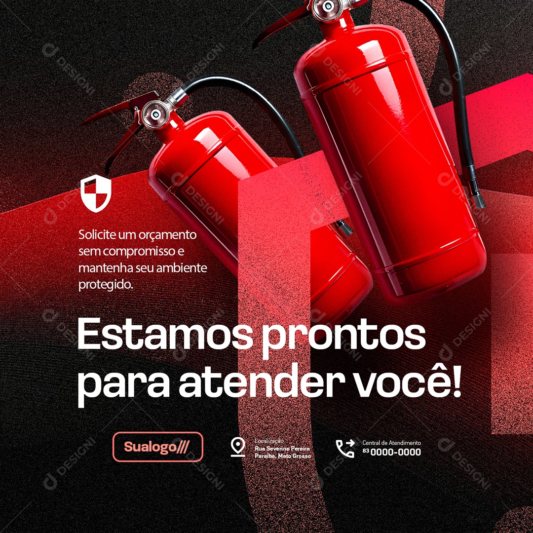 Extintores de Incêndio Estamos Prontos para Atender Você Social Media PSD Editável