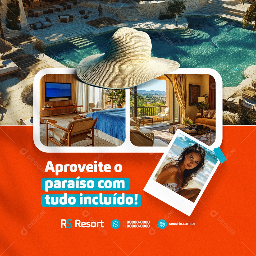 Resort Aproveite o Paraíso com Tudo Incluído Social Media PSD Editável