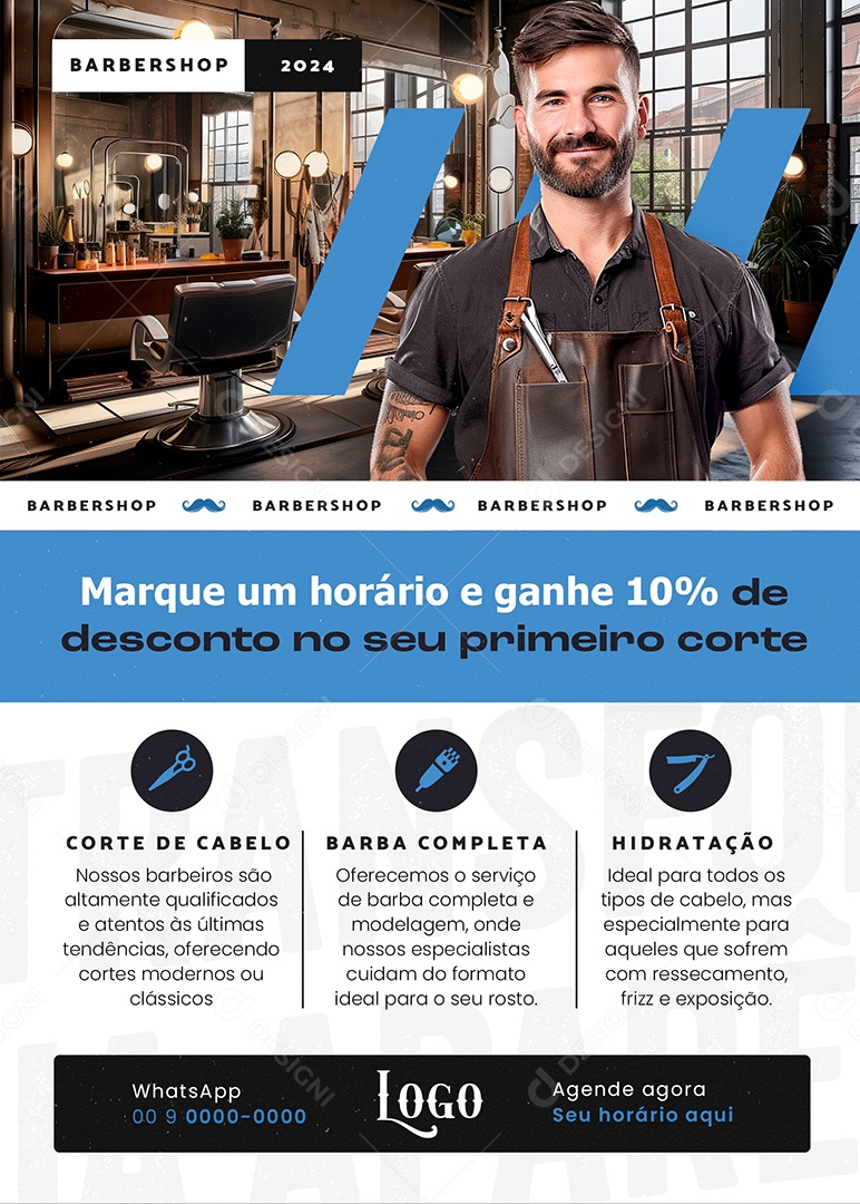 Flyer Barbearia Marque um Horário e Ganhe Social Media PSD Editável