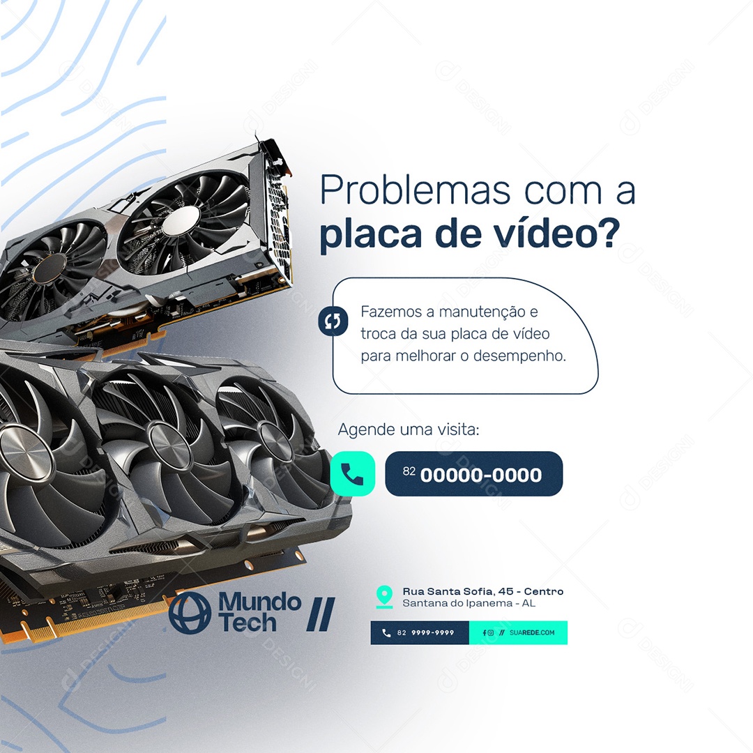 Técnico de TI Probelmas com a Placa de Vídeo Social Media PSD Editável