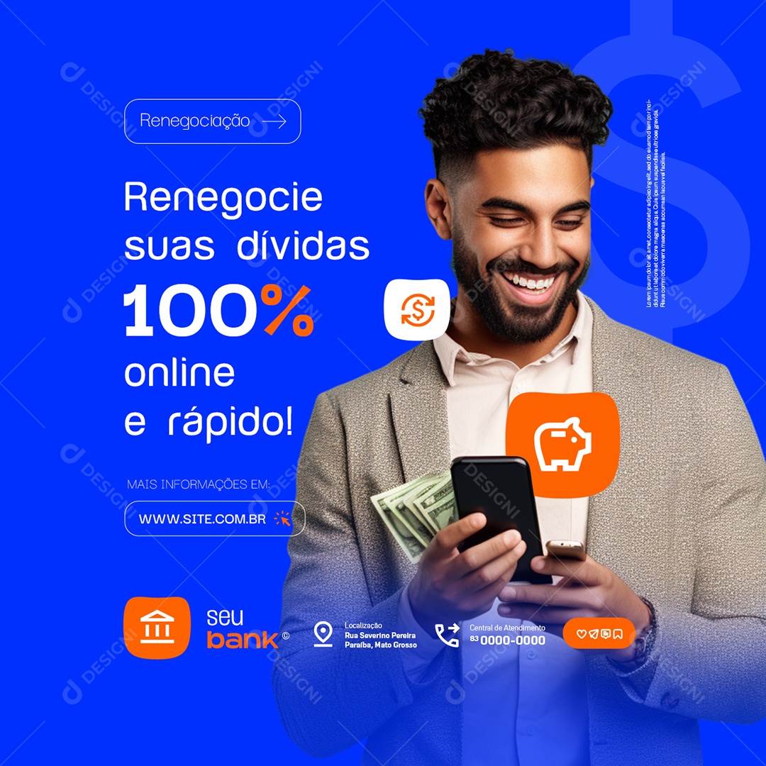 Banco Renegocie suas Dívidas 100% Online Social Media PSD Editável