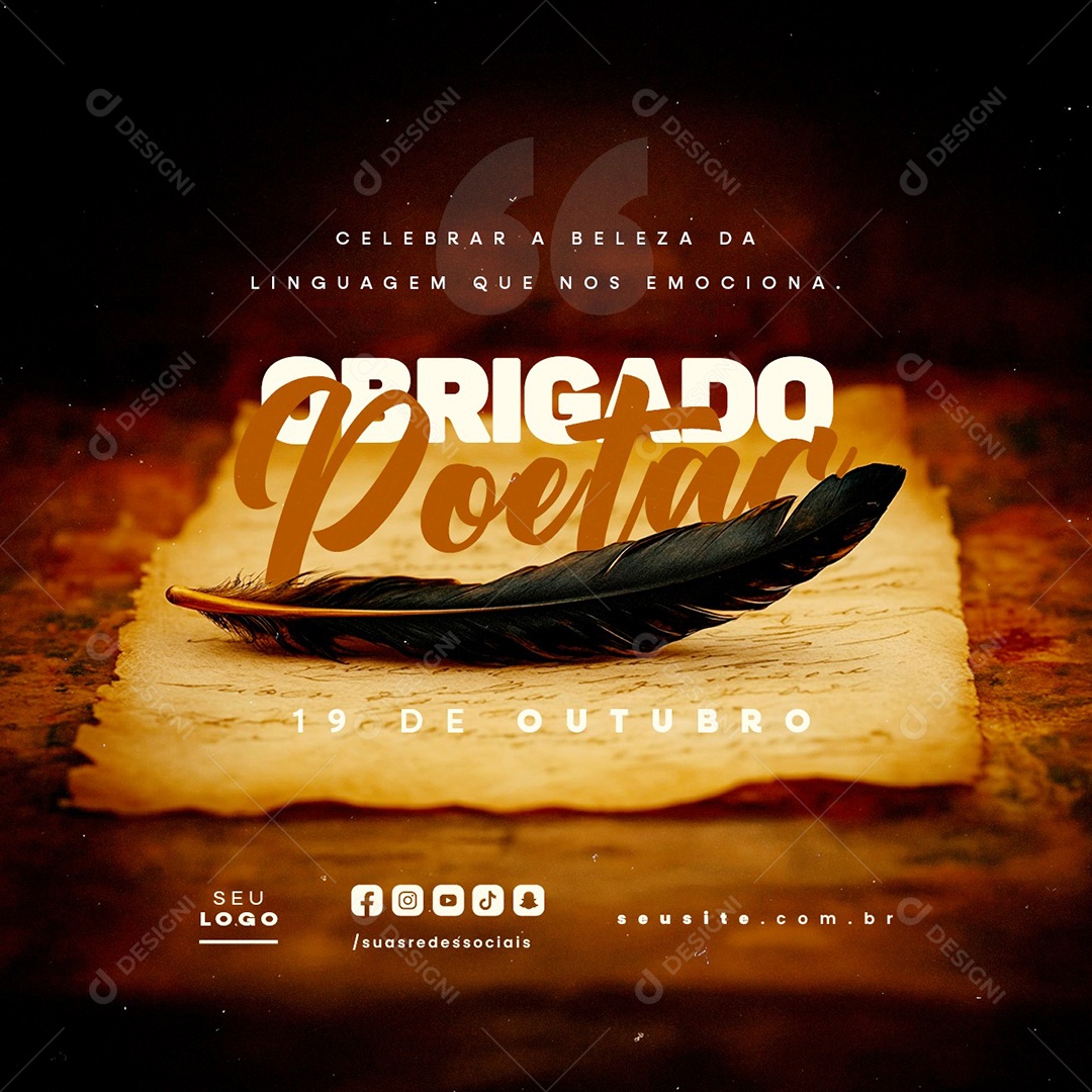 Dia do Poeta 20 de Outubro Obrigado Social Media PSD Editável