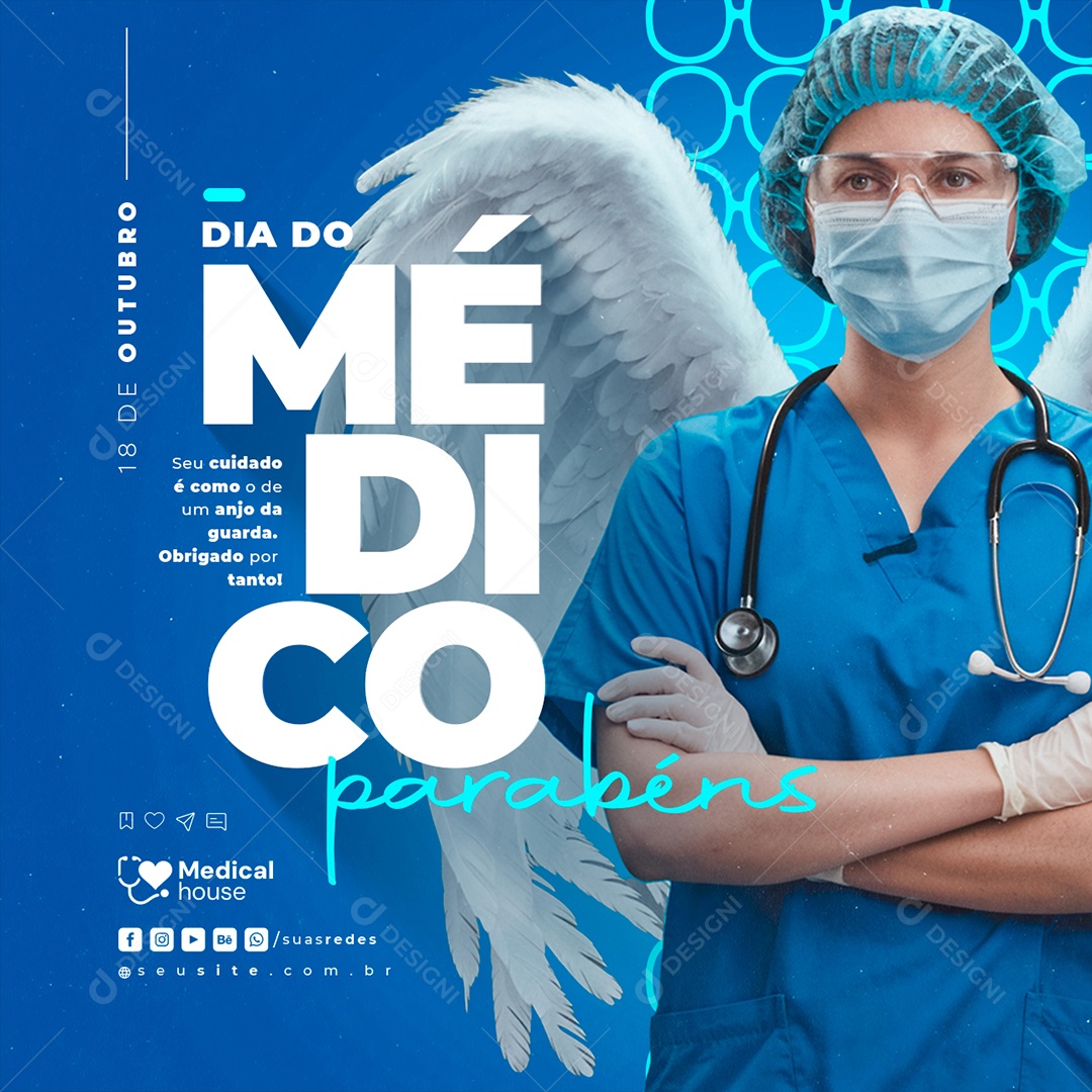 Dia do Médico 18 de Outubro Parabéns Social Media PSD Editável